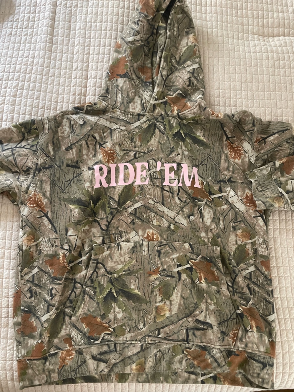 Women’s  Camo Hoodie with Pink "RIDE EM" Graphic